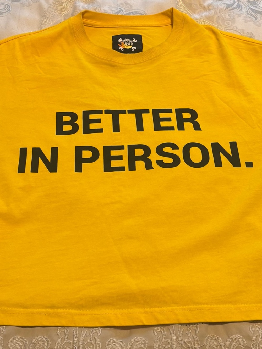 Lemons on Fire 'Better In Person' Men’s Crewneck Oversized Cropped T-Shirt Sz M